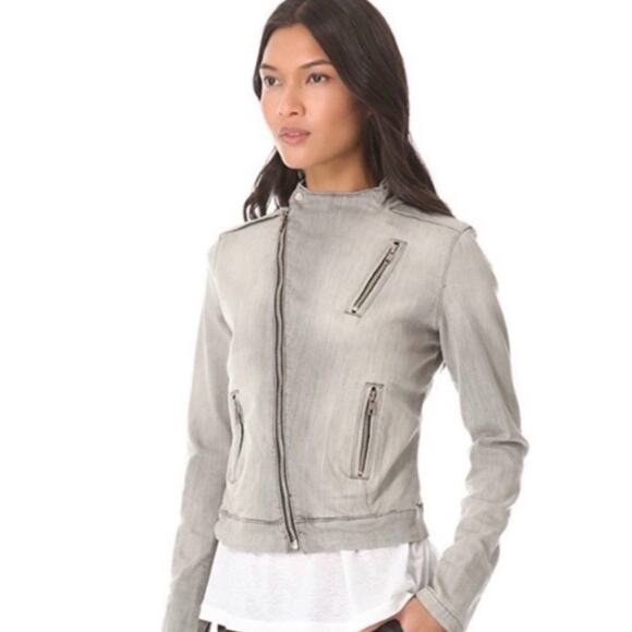 J Brand Lunar Denim Moto Jacket Medium Gray Biker Casual Baddie Punk Indie - Picture 1 of 10